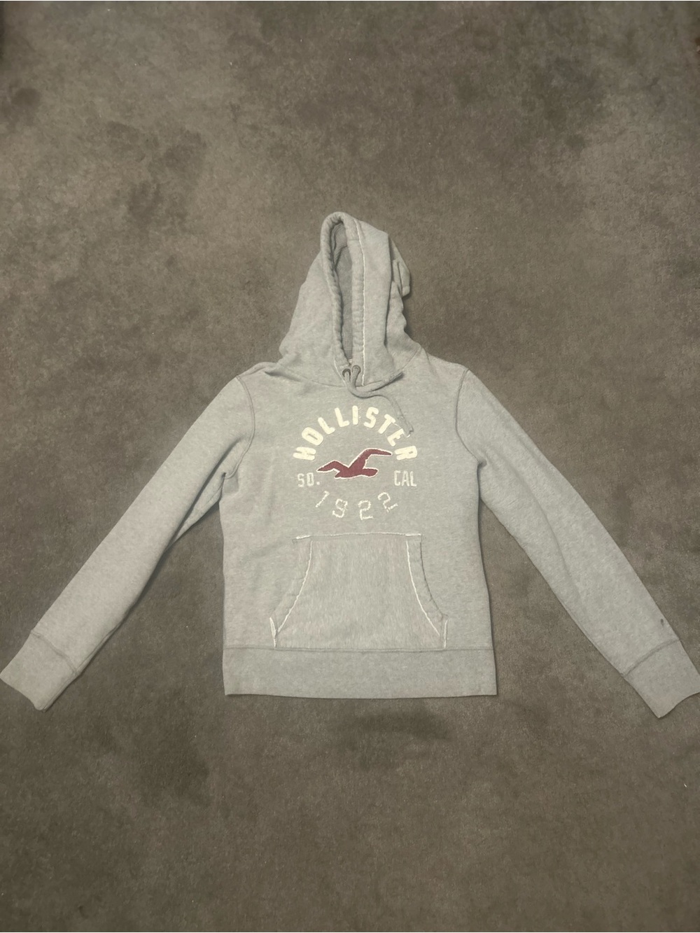 Hollister Light Gray Pullover Hoodie with Maroon Logo